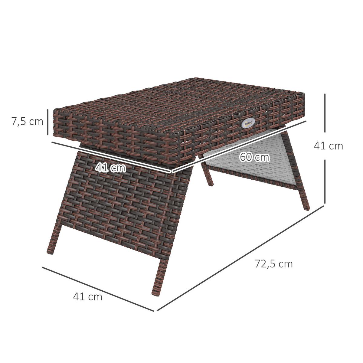 BALKONTISCH, Braun, PE Rattan, Verzinkter Stahl - Braun, Kunststoff (60/41/41cm) - Outsunny