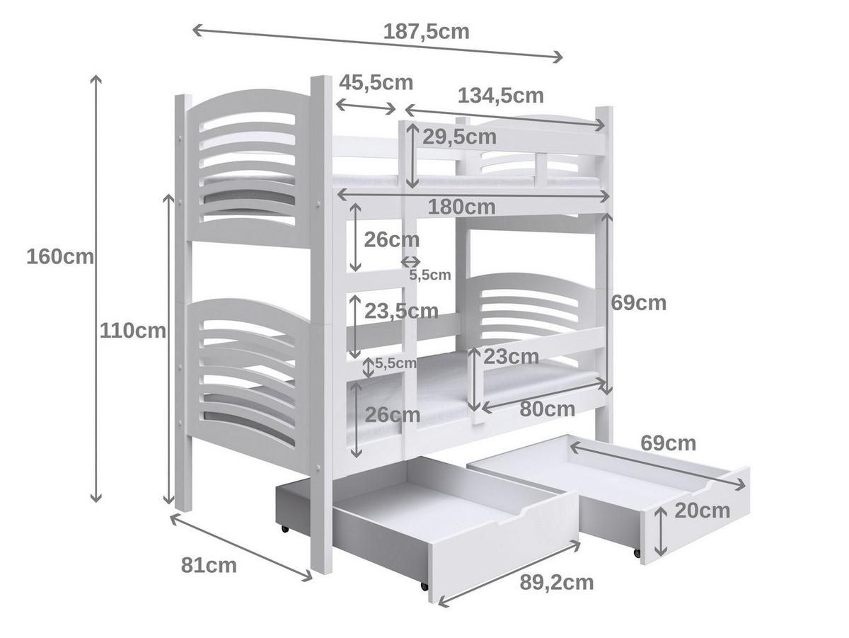 ETAGENBETT OHANA mit Bettkasten 75x180 cm Kieferfarben - Kieferfarben/Grau, Holz (75/180cm) - MASSENO