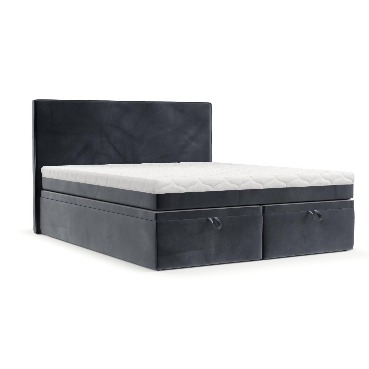 BOXBETT Zalla 140/200 cm Dunkelgrau im Kronos Stoff - Dunkelgrau/Schwarz, Holz/Holzwerkstoff (140/200cm) - AltaBeds