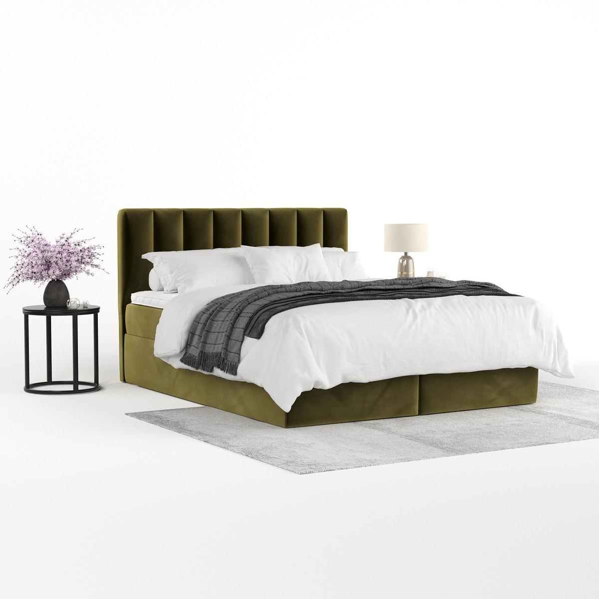 BOXBETT Lusso 160/200 cm Olivgrün im Kronos Stoff - Schwarz/Olivgrün, Holz/Holzwerkstoff (160/200cm) - AltaBeds