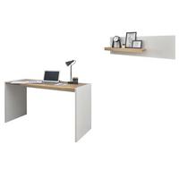 SCHREIBTISCHKOMBINATION 2-teilig weiß matt, Eiche Wotan 143 cm, Büromöbel Set mit Wandregal - Eiche Wotan/Silberfarben, Holzwerkstoff/Kunststoff (143/62/180cm) - Furn.Design