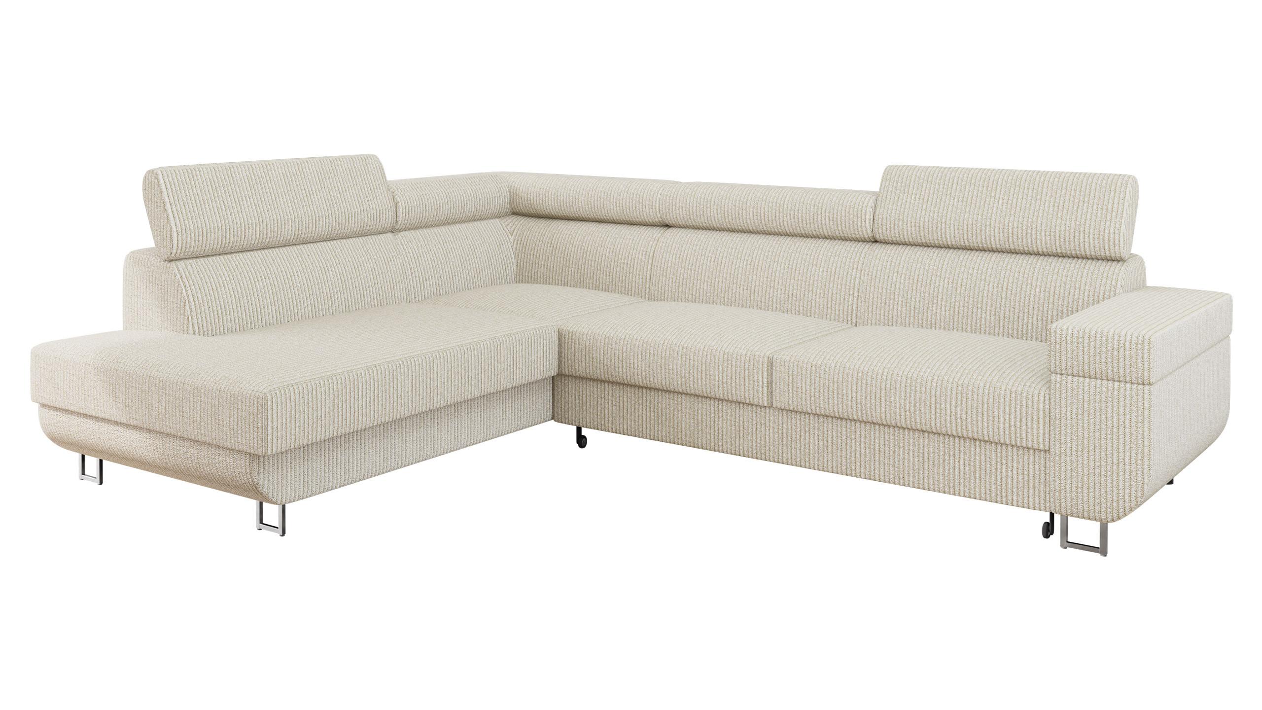 ECKSOFA Fonti Cord, Seite: Links - Beige, Holz/Textil (253/188cm) - MIRJAN24
