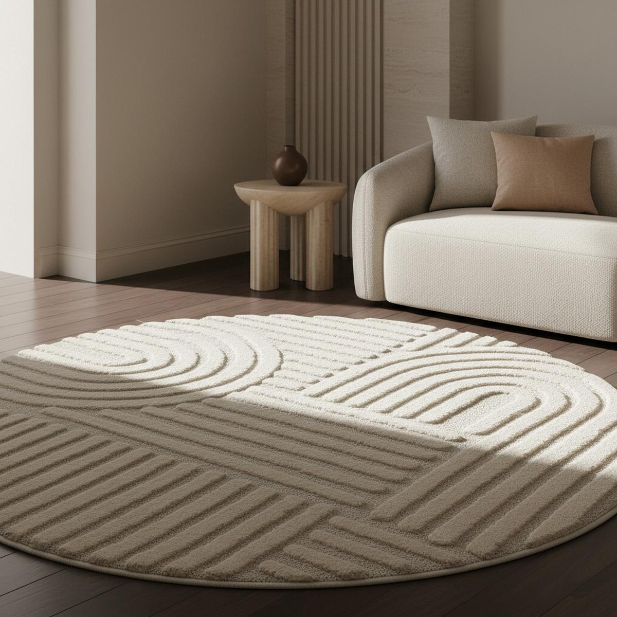 HOCHFLORTEPPICH RIGI, im Skandi-Boho-Stil, Creme, Ø 120 cm - Beige, Textil (120/120cm) - KADIMA DESIGN