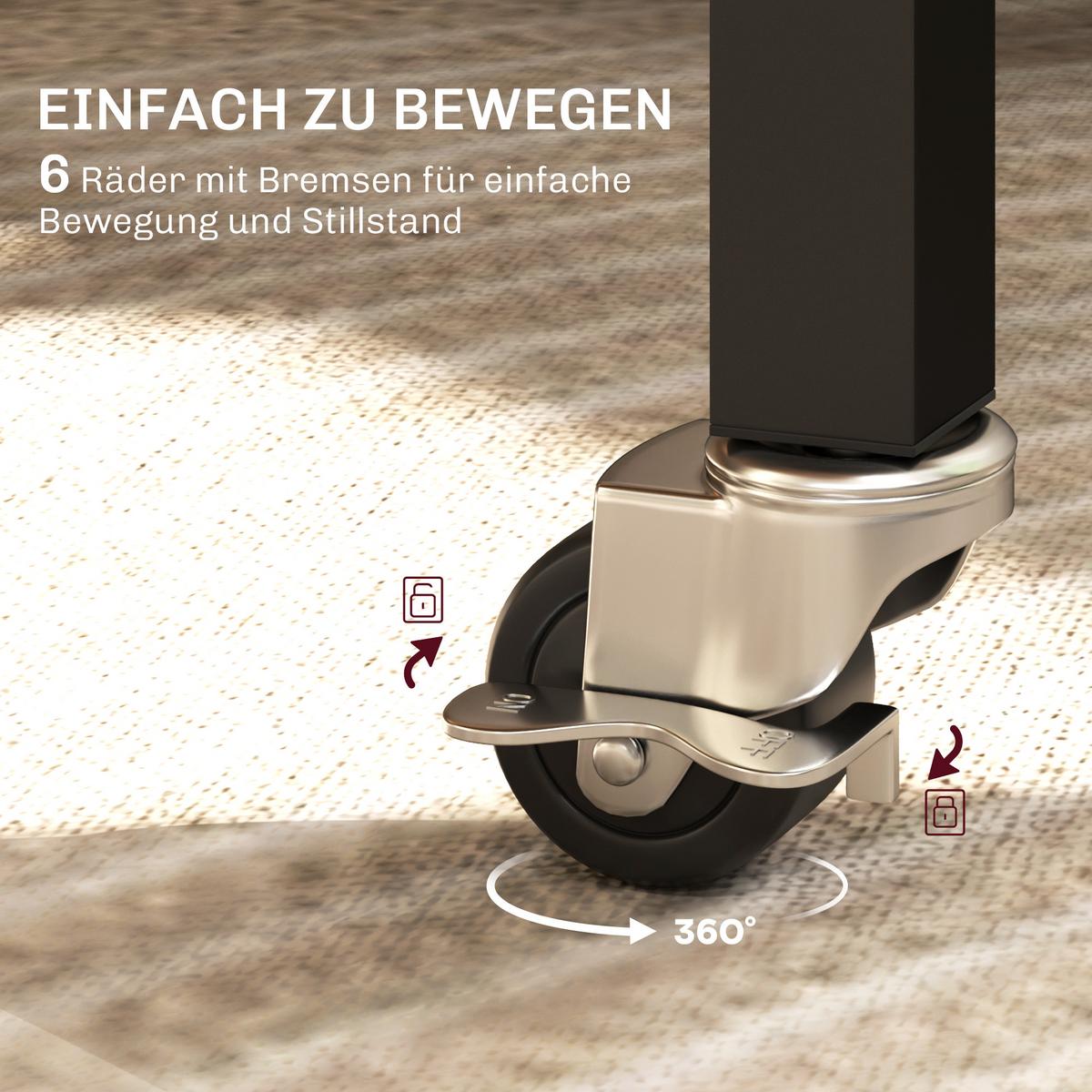 ESSTISCH Klappbar Küchentisch mit Rollen Bremsen für 4-6 Personen Rustikal-Braun - Schwarz/Braun, Holzwerkstoff/Metall (120/80/73cm) - HOMCOM
