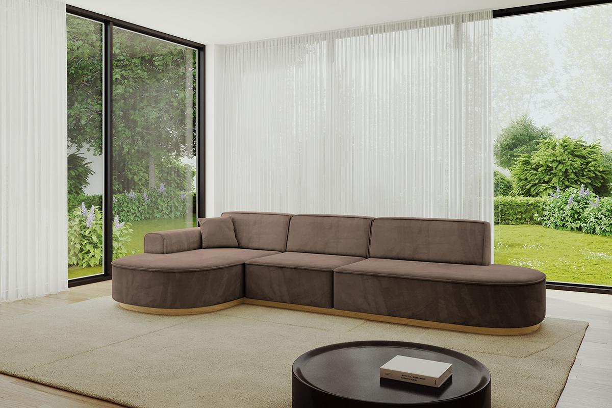 ECKSOFA Ottomane Links MARI-L2-v2 - 328x171x83 cm Braun Velours - Braun, Holzwerkstoff/Textil (328/171cm) - ALTDECOR