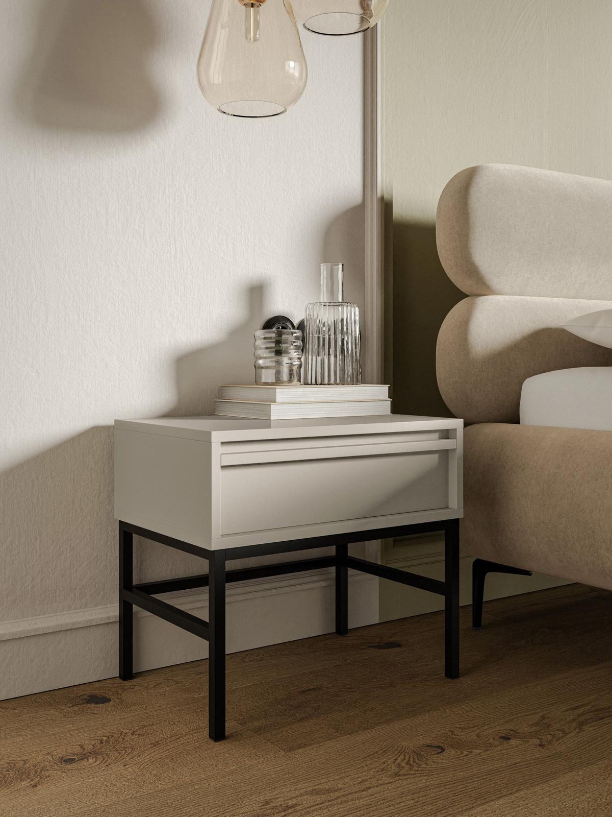 NACHTSCHRANK Evo Graubeige mit Metallgestell 50 cm - Greige/Schwarz, Holzwerkstoff/Metall (50/44/34cm) - Selsey