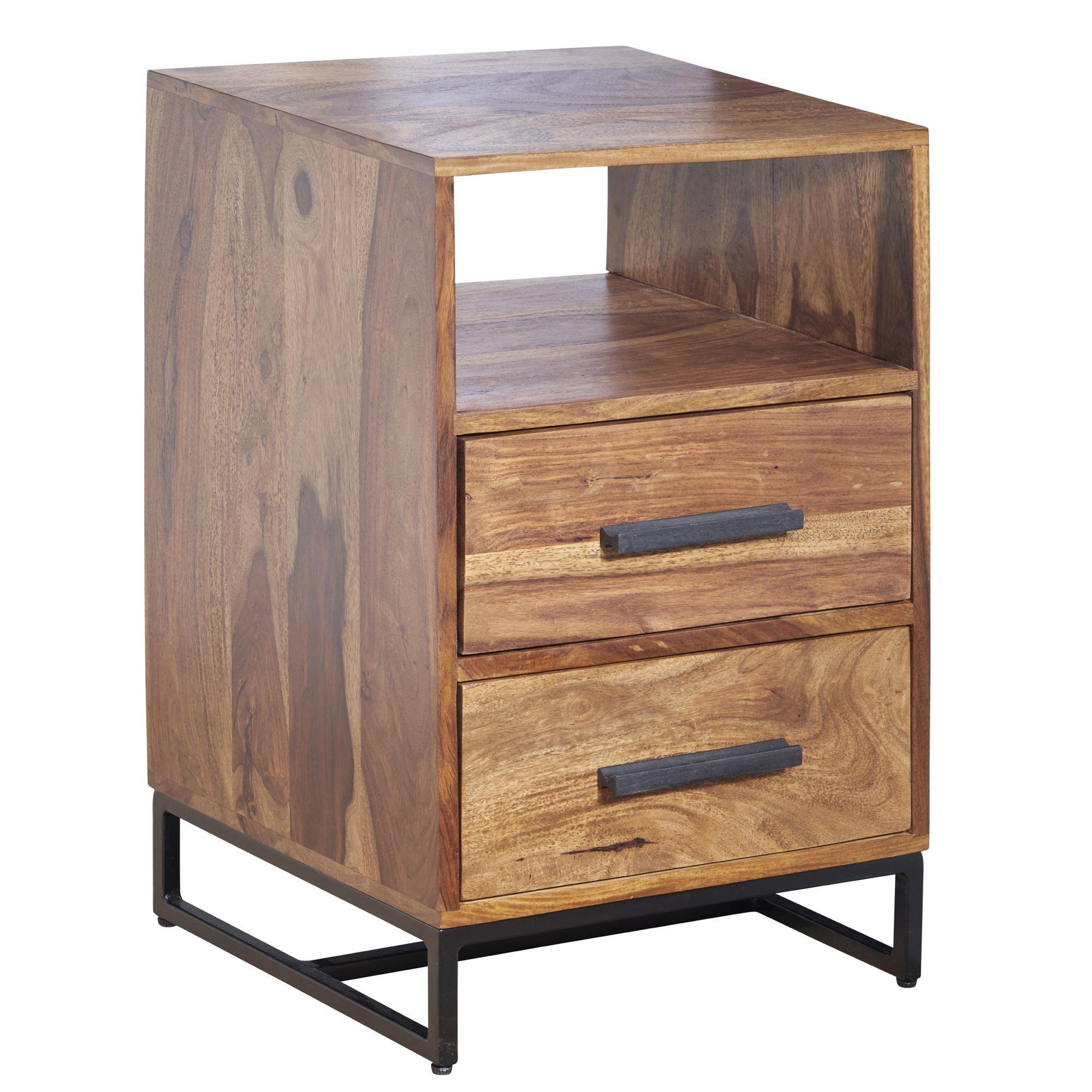 NACHTTISCH – Massivholz/Metall, Industrial-Stil, für Boxspringbett - Schwarz/Braun, Holz/Metall (40/66/35cm) - KADIMA DESIGN