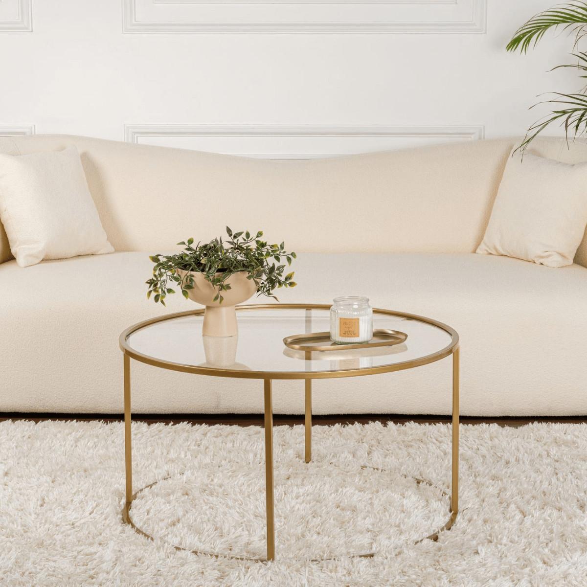 COUCHTISCH mit Glasplatte 80/80/43 cm - Goldfarben, Metall (80/80/43cm) - Calicosy