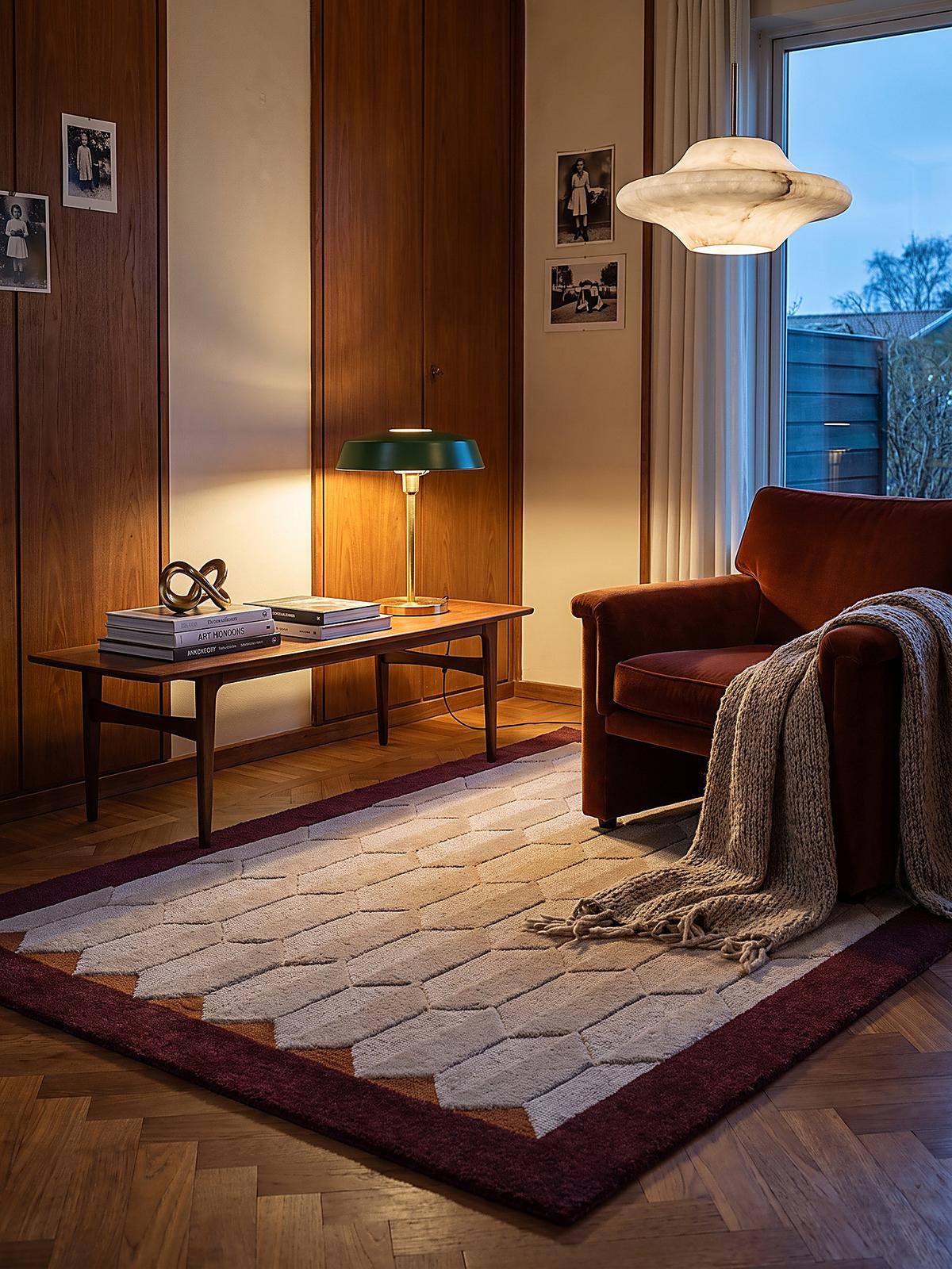 WOLLTEPPICH handgetuftet DARENT, Wabenmuster, Bordeauxrot, 200 x 290 cm - Rot, Textil (200/290cm) - KADIMA DESIGN