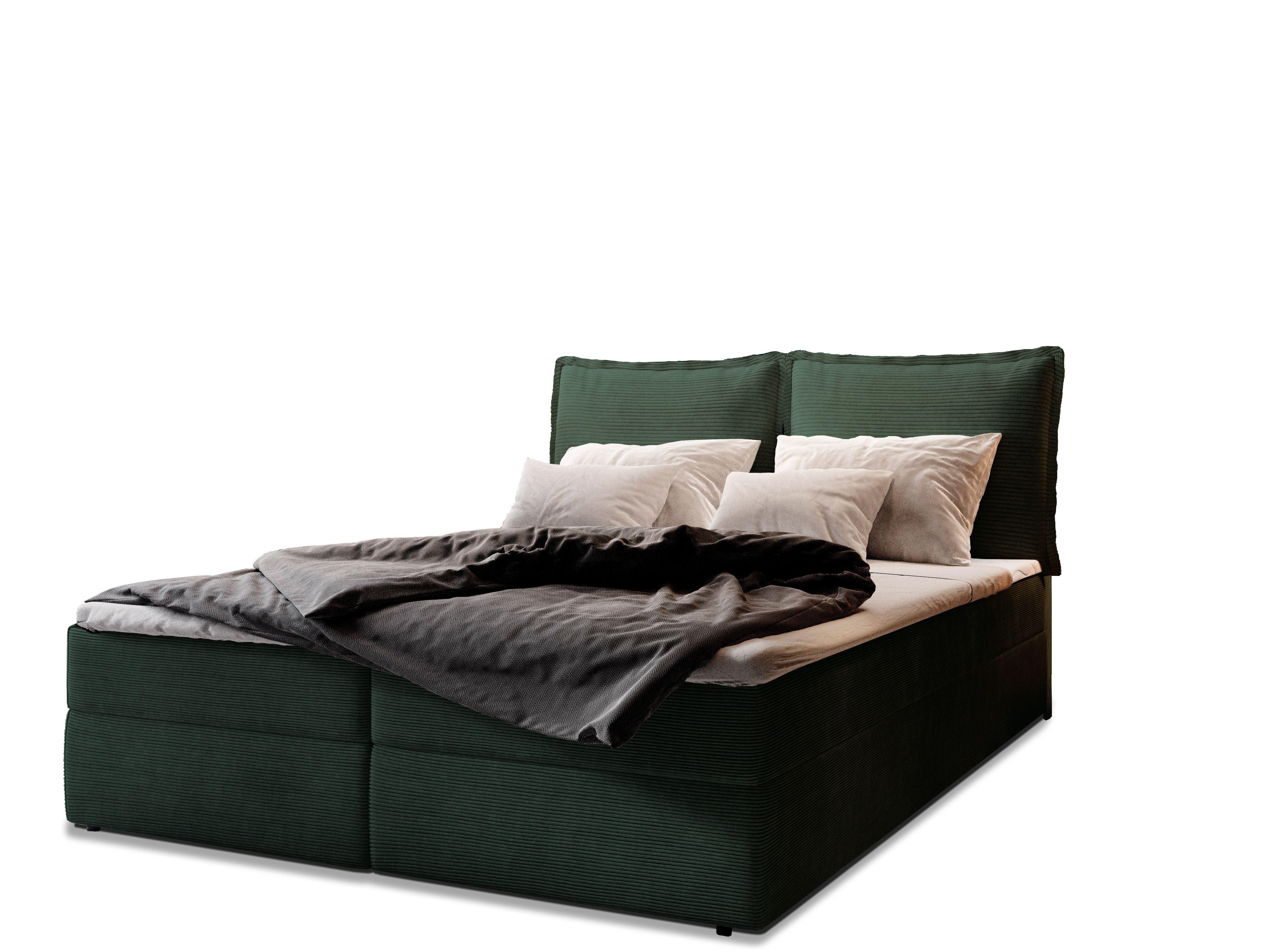 BOXBETT LENTE 180x200 cm mit Matratze und Topper - Grün - Grün, Holz (180/200cm) - MASSENO