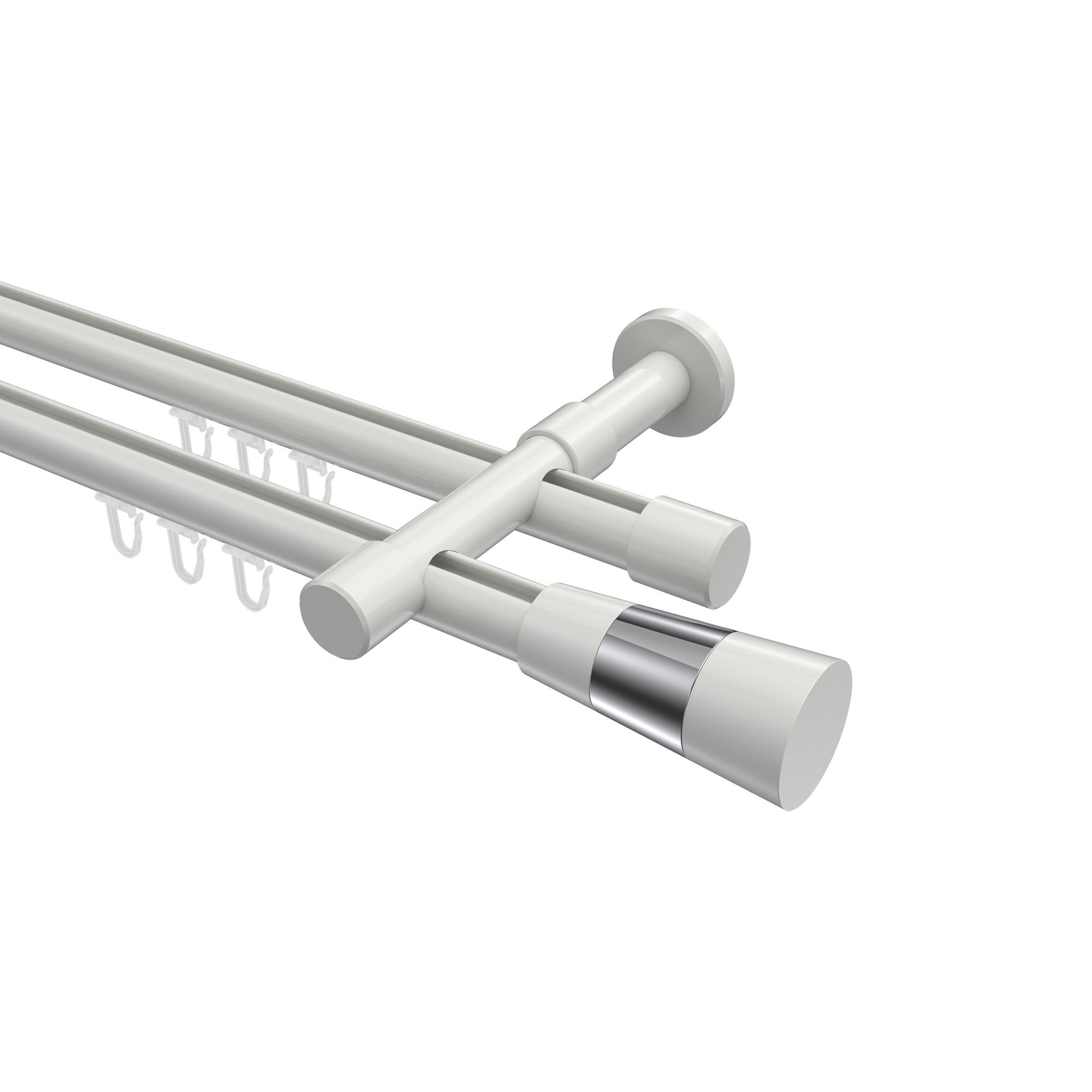 GARDINENSTANGE INNENLAUF Prestige Tanara 600 cm (geteilt in 3 x 200 cm), 2-läufig, 20 mm Ø Weiß - Chromfarben/Weiß, Metall (600cm) - INTERDECO