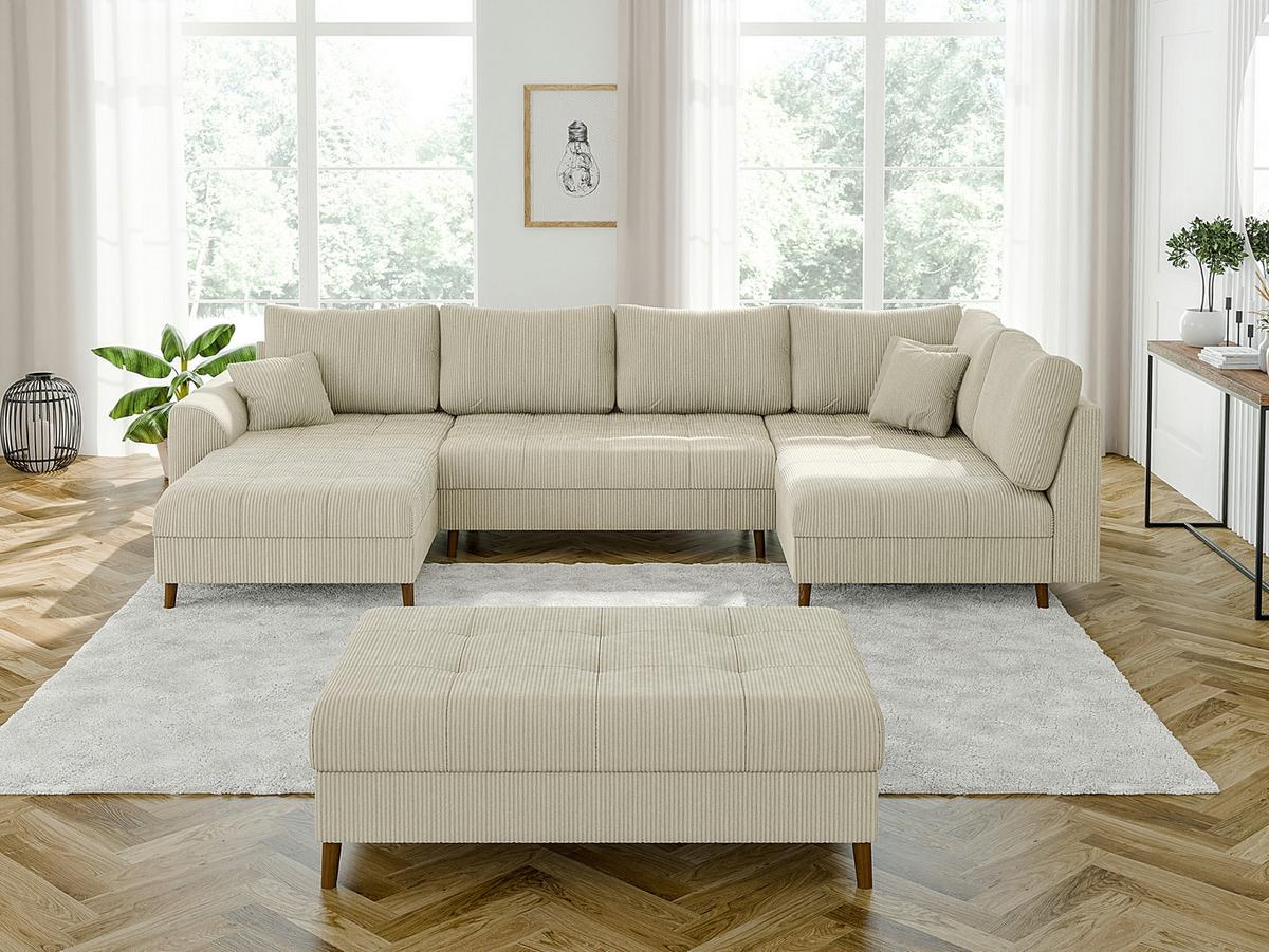 HOCKER Alma Beige Cord - Beige/Braun, Holz/Textil (118/40/73cm) - S-Style Möbel