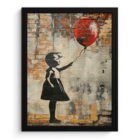 POSTER MIT RAHMEN Graffiti - Banksy - Mädchen - Straßenkunst Bilderrahmen 30x40 cm - Sandfarben, Papier (30/40cm) - MuchoWow