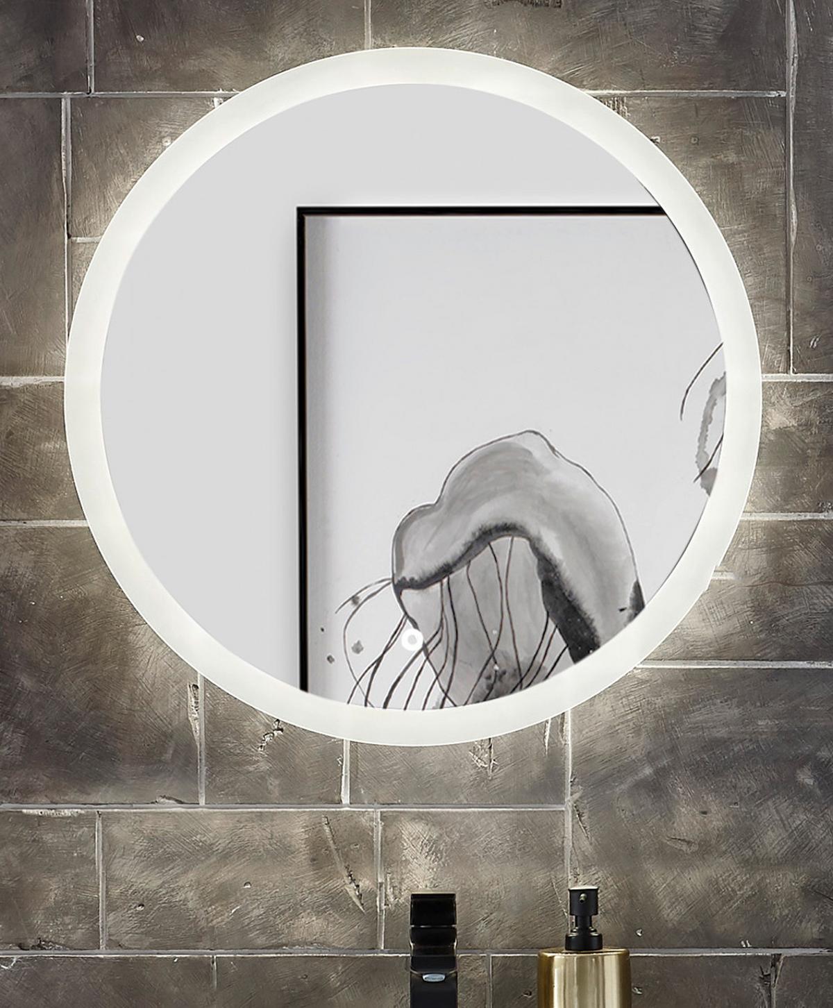 BADSPIEGEL mit LED Beleuchtung und Touchschalter, rund Ø 60 cm - Weiß, Glas (60/60/3cm) - Furn.Design
