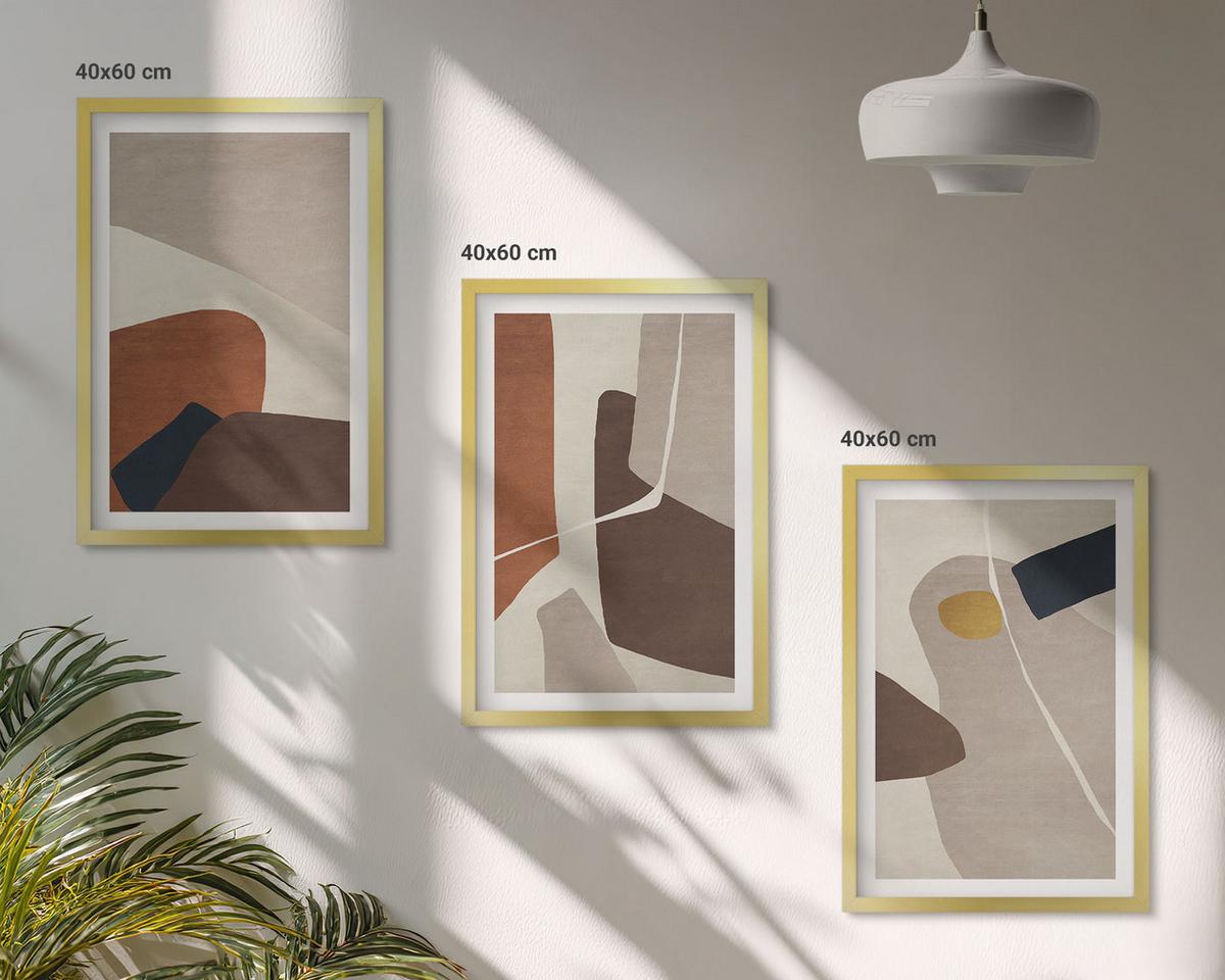 BILDER SET 3er Set - 40x60 cm Goldrahmen - Abstrakte Boho-Malerei - Goldfarben, Kunststoff (40/60cm) - TULUP