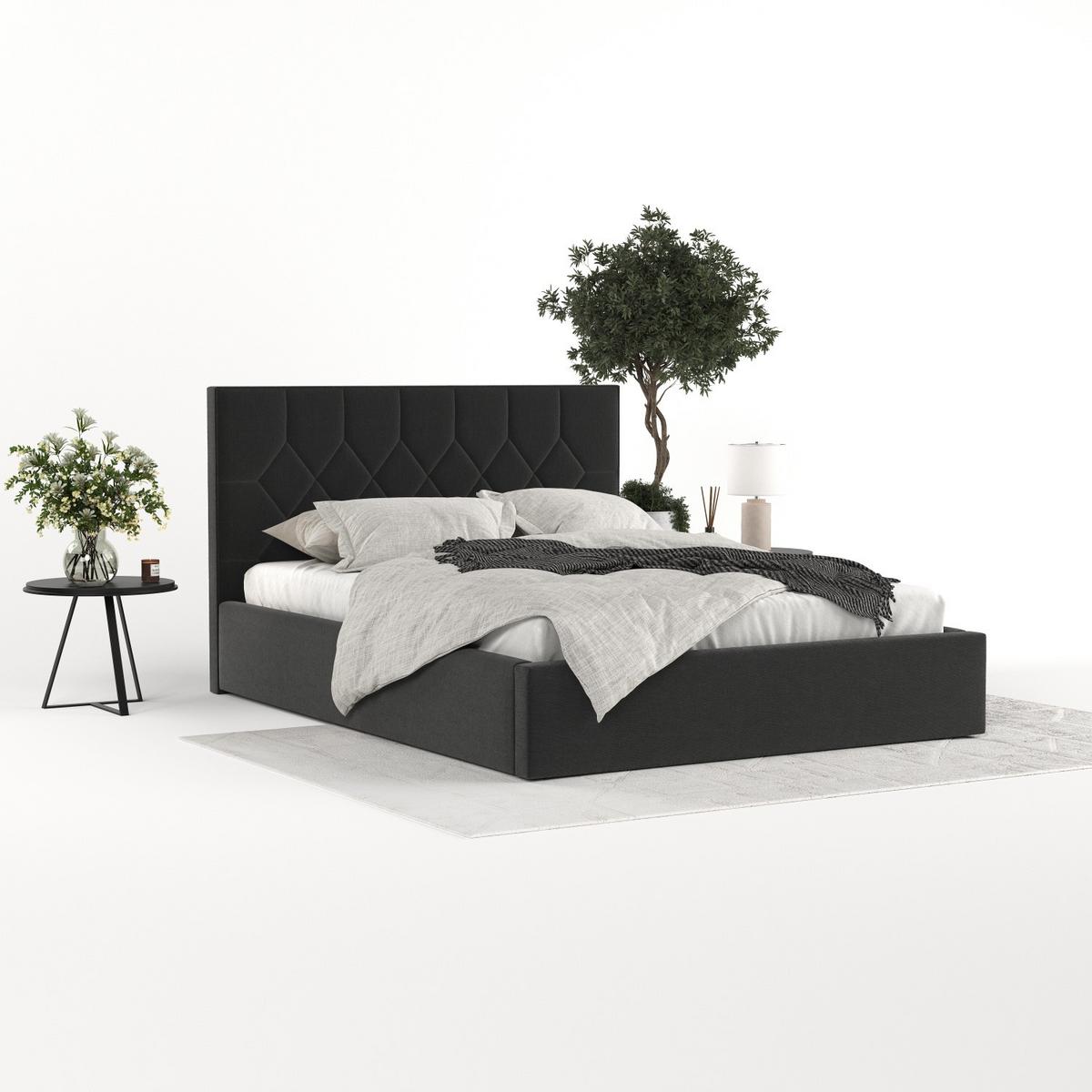 POLSTERBETT Brisa 160/200 cm Schwarz im Asti Stoff - Schwarz/Naturfarben, Holz/Holzwerkstoff (160/200cm) - AltaBeds