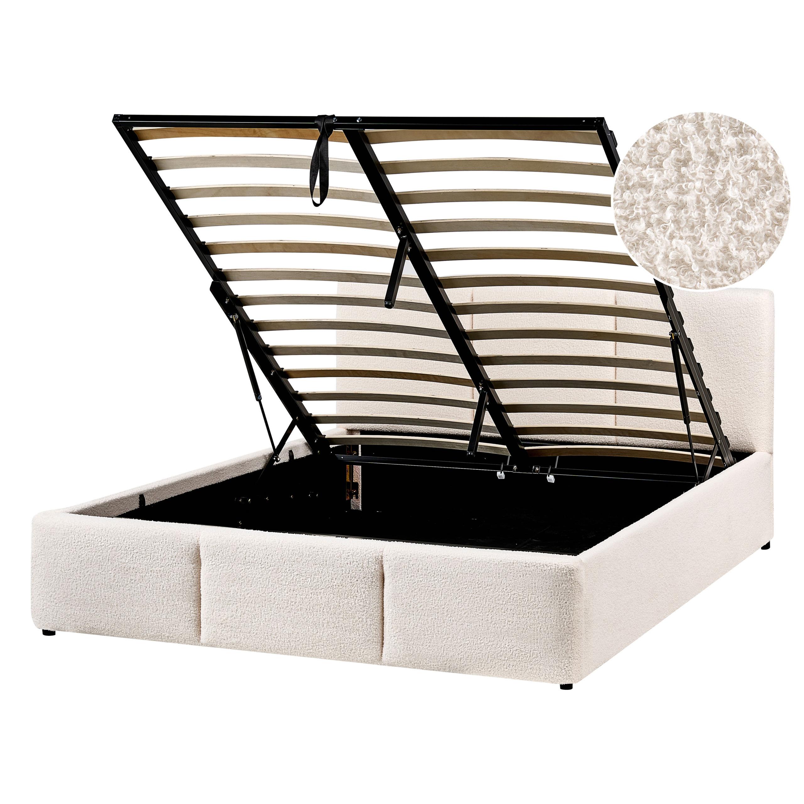 BETT mit Stauraum 140/200 cm Bouclé Cremeweiß Bousse - Creme, Textil (140/200cm) - Beliani