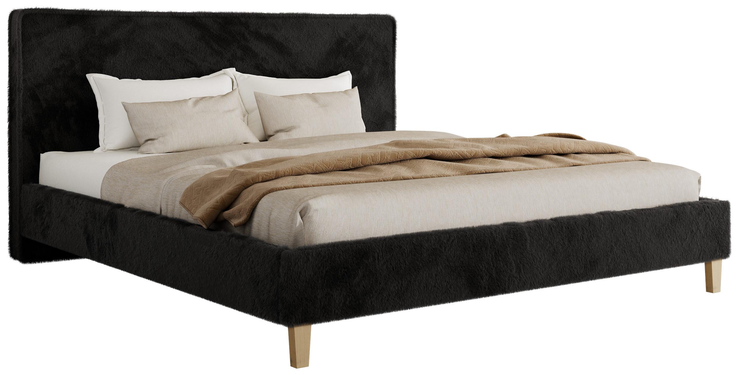 POLSTERBETT LUMARO CLASSIC 180/200 - Schwarz Plüsch - ohne Matratze - Schwarz/Kernbuche, Holz/Textil (180/200cm) - MKS