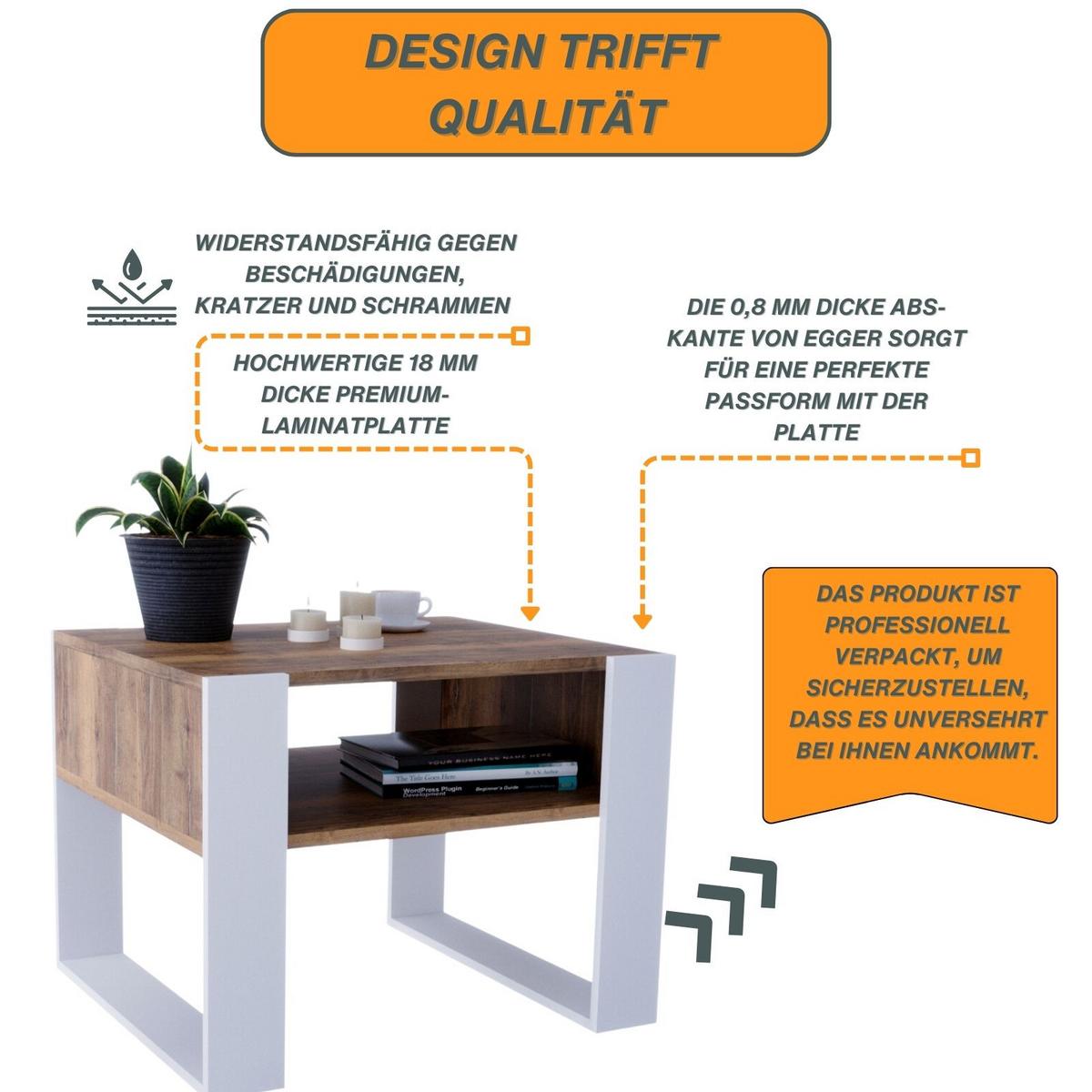 COUCHTISCH Karo65 65/45/53,6 - Weiß/Braun, Holzwerkstoff (53.6/65/45cm) - RAUMHIRSCH FURNITURE