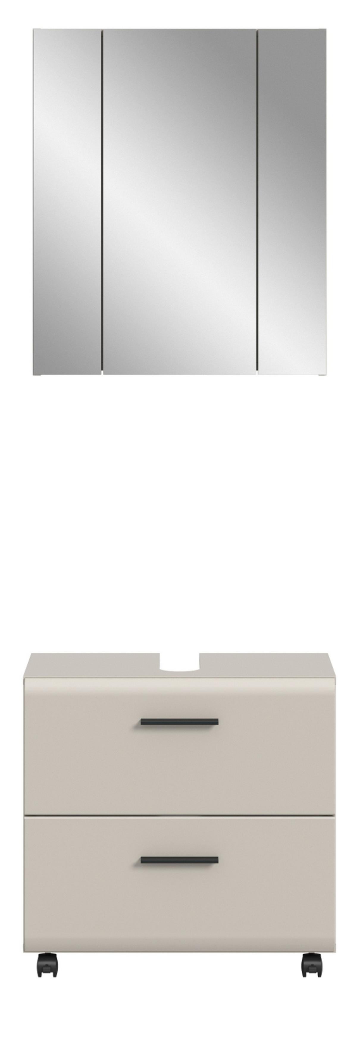 BADMÖBEL-SET Kaschmir 60 cm 2-teilig, Unterschrank mit Schubladen und auf Rollen - Kaschmir/Schwarz, Glas/Holzwerkstoff (60/185/30cm) - Inn.Furn