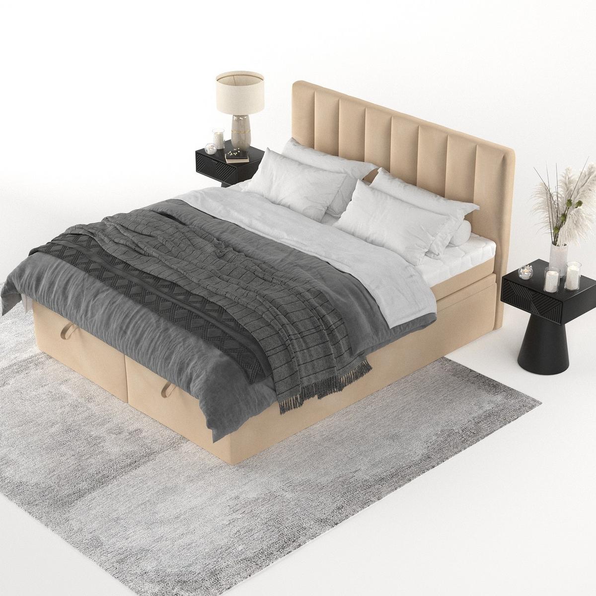 BOXBETT Lume 140/200 cm Beige im Kronos Stoff - Beige/Schwarz, Holz/Holzwerkstoff (140/200cm) - AltaBeds