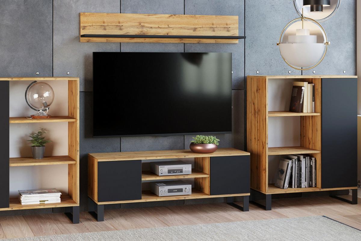 LOWBOARD Focus - Eichefarben/Schwarz, Holzwerkstoff (40/49/155cm) - RAUMHIRSCH FURNITURE