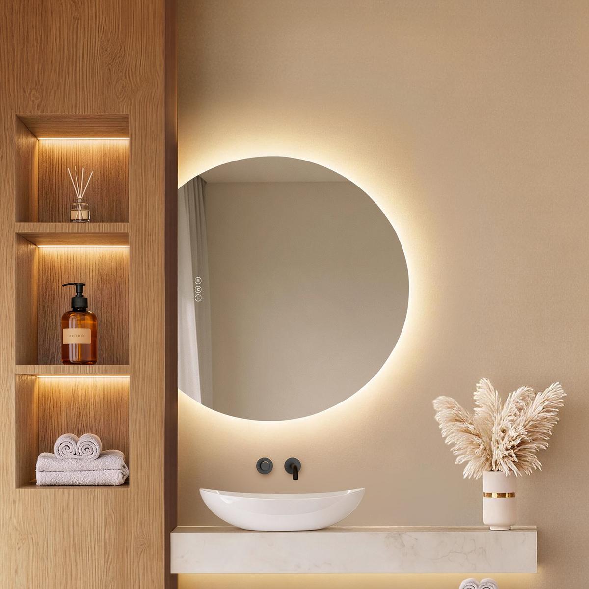 BADSPIEGEL LED 70 x 62 cm mit 3 Lichtfarben, Antibeschlagfunktion und Touch-Schalter - Transparent, Glas (70/62/2.5cm) - EMKE