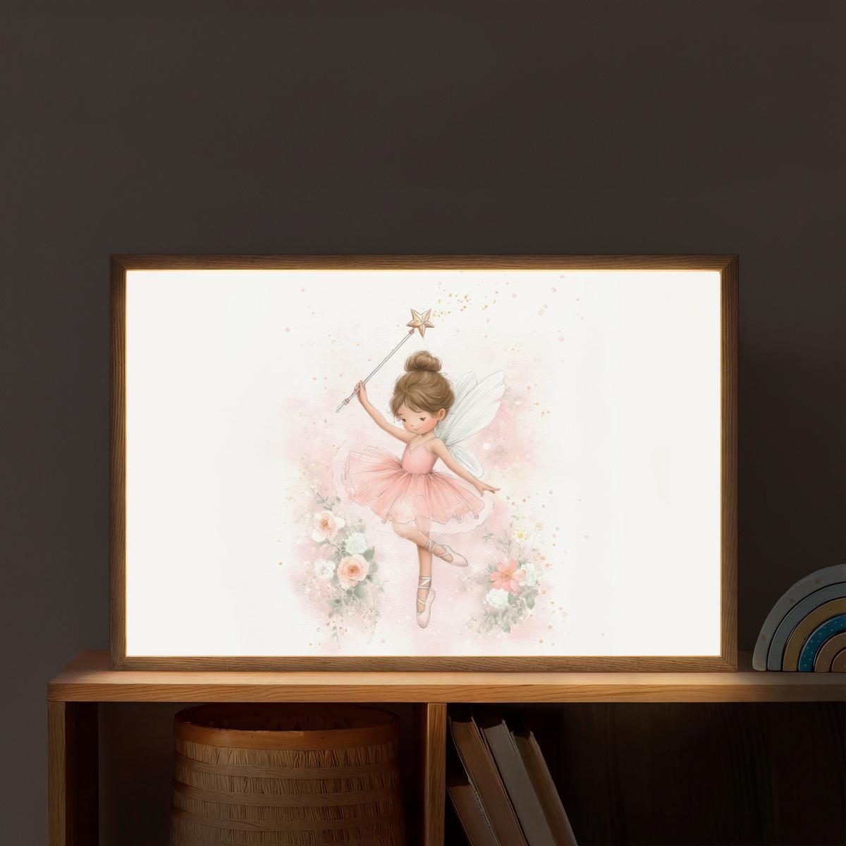 WANDLEUCHTE MIT AKKU Ballerina - Fee - Blumen - Rosa 60x40 cm - Rosa, Holzwerkstoff (60/40/8cm) - OnlyWow