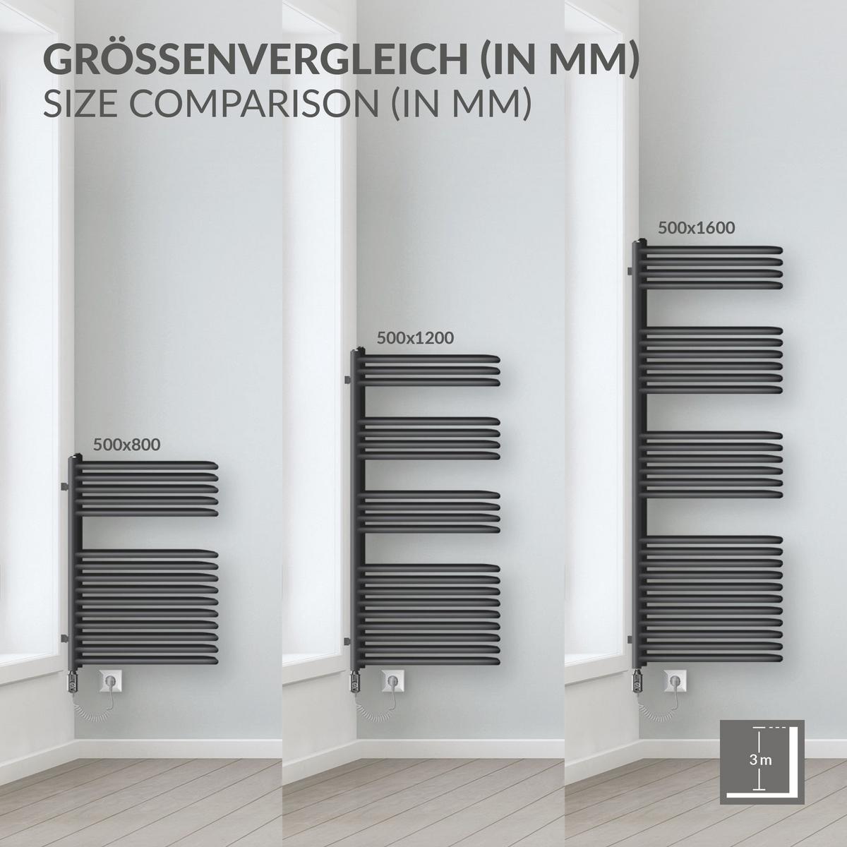 BADHEIZKÖRPER Stella 480x1600 mm Schwarz mit Ventil Eckform - Schwarz, Metall (48/160/5cm) - LuxeBath