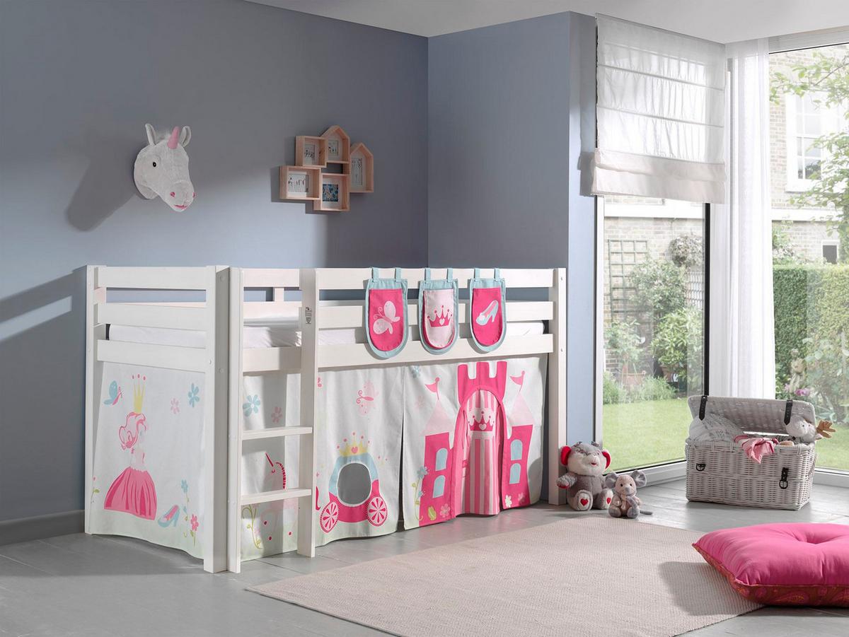 KINDERBETT Karolina 210x114x106 Massivholz Weiß Textilset Princess 3 - Magenta/Weiß, Holz (90/200cm) - 58aufmkessel