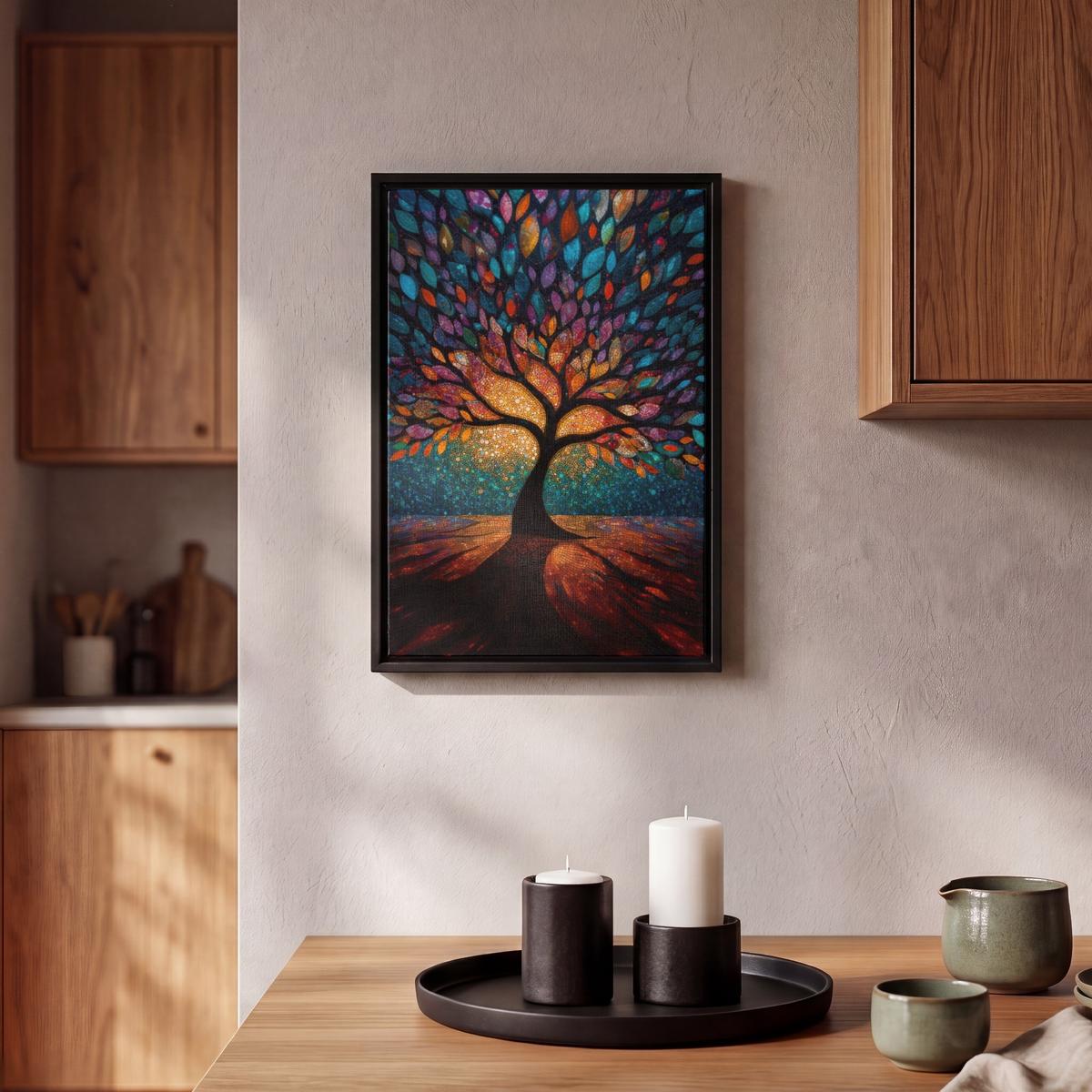 LEINWAND Bilder mit Rahmen - Mosaik - Bunt - Baum - Äste - 20x30 - Multicolor, Textil (20/30cm) - MuchoWow