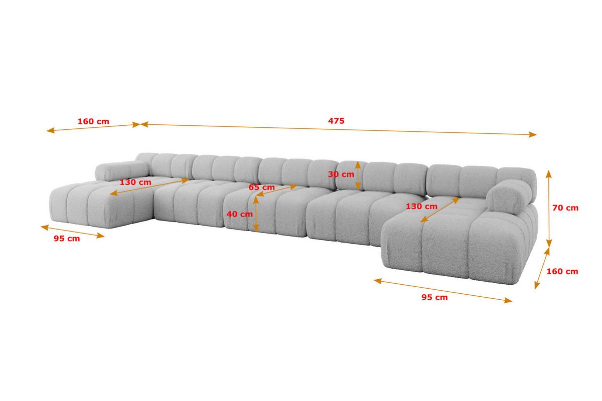 WOHNLANDSCHAFT modulares Sofa Tesso-U3 - 475x160x70 cm Hellgrau Bouclé - Hellgrau, Holzwerkstoff/Textil (475/70/160cm) - ALTDECOR