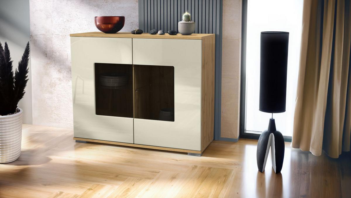 KOMMODE Grömitz Creme Hochglanz - Creme, Holzwerkstoff (92.5/75.5/35cm) - Vladon