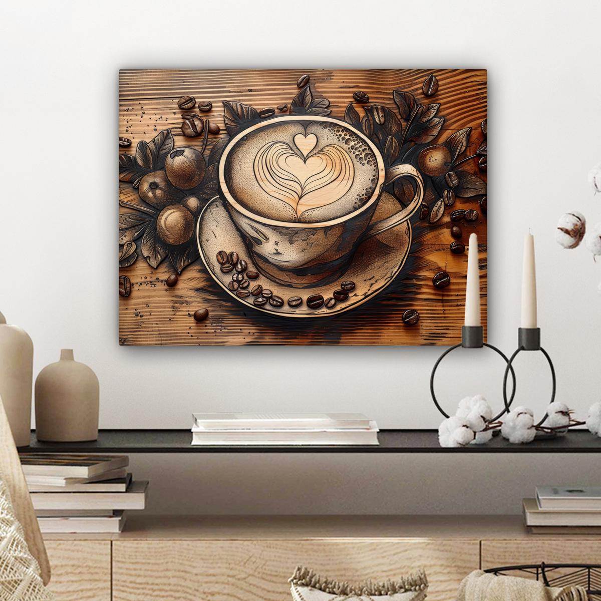 LEINWANDBILD Kaffee - Vintage - Braun - Tasse - Holz Wandbild 40x30 cm - Braun, Textil (40/30cm) - MuchoWow