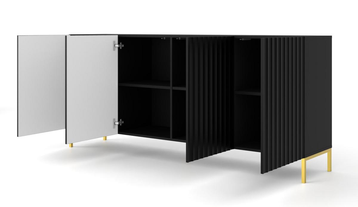 KOMMODE Schwarz, Gold 200/87/42 - Schwarz, Holzwerkstoff (200/87/42cm) - RAUMHIRSCH FURNITURE
