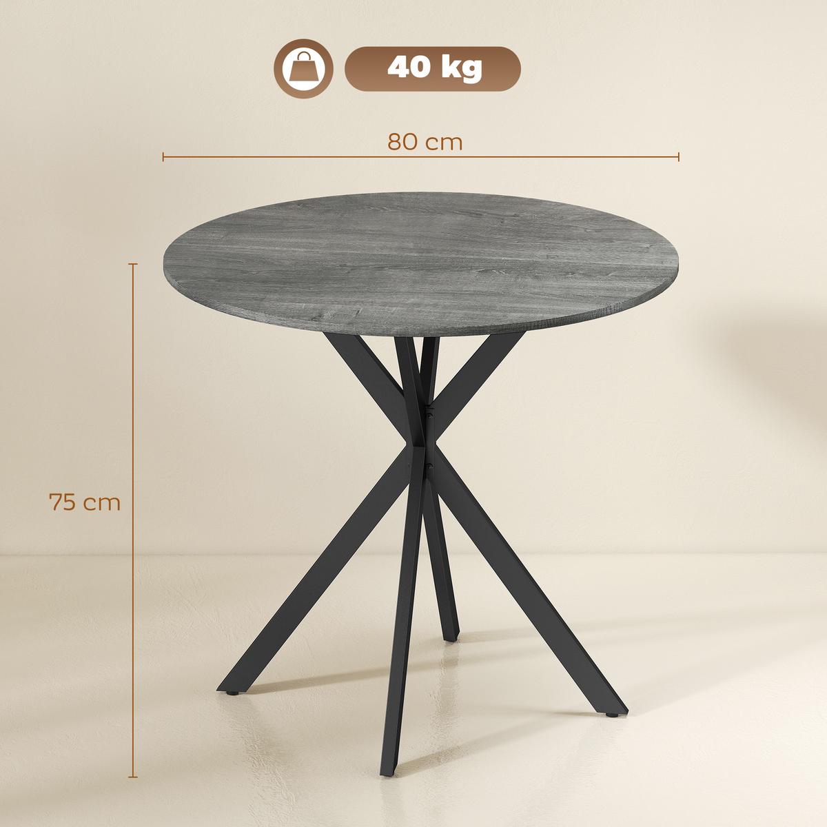 KÜCHENTISCH rund Grau 80/80/75 cm - Schwarz/Grau, Metall (80/80/75cm) - HOMCOM