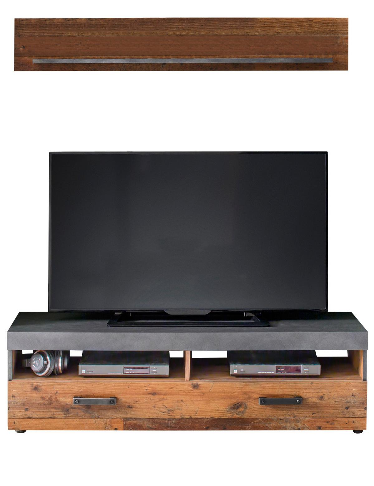 TV-LOWBOARD Used Wood Altholz Dekor mit Grau, Set inklusive Wandregal 140 cm - Silberfarben/Schwarz, Holzwerkstoff/Kunststoff (139/41/40cm) - Top.Furn