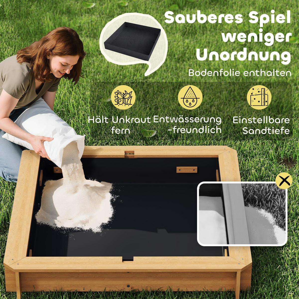 SANDKASTEN aus Tannenholz Polyester Grün Weiß - Hellbraun, Holz (106/106/115cm) - Outsunny