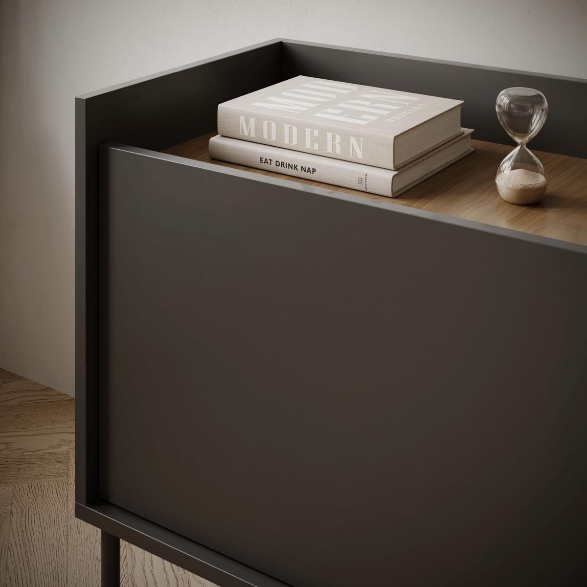 TV-SCHRANK Tovi Schwarz / Holzoptik Nussbaum 140 cm - Schwarz, Holzwerkstoff/Metall (139.8/58.5/36.4cm) - Selsey