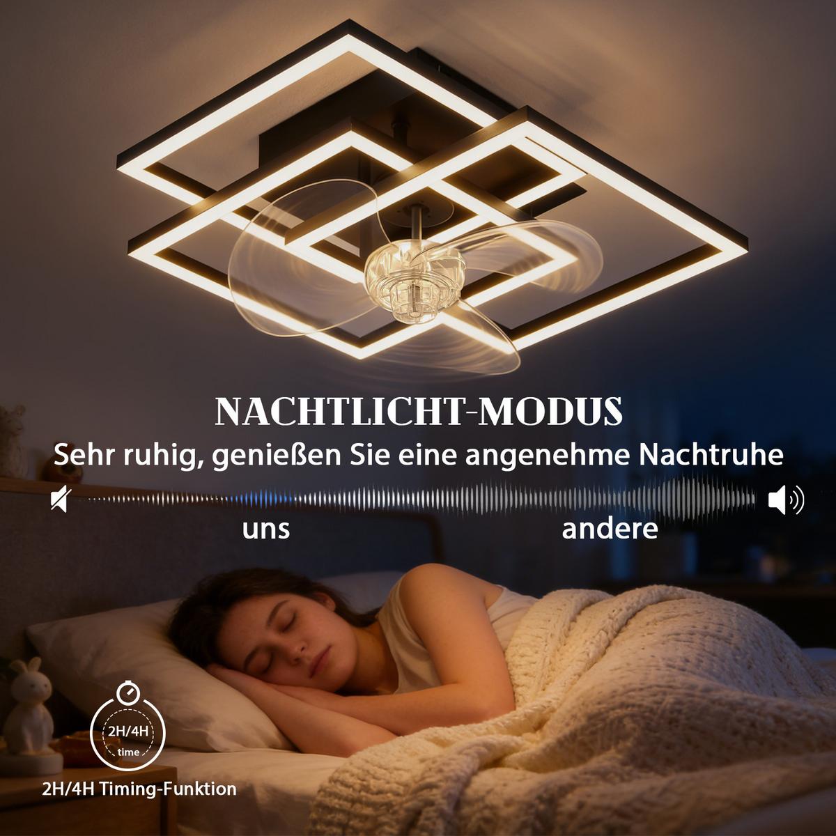 DECKENVENTILATOR Mit Beleuchtung Qalen 37/37/16.5 cm - Schwarz, Kunststoff/Metall (37/37/16.5cm) - ZMH