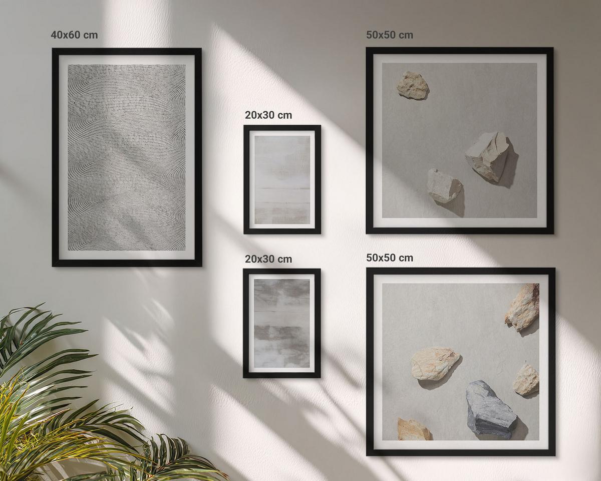 BILDER SET 5er Set - 50x50 cm & 20x30 cm & 40x60 cm Schwarzer Rahmen - Moderne minimalistische Texturen - Schwarz, Kunststoff (40/60cm) - TULUP