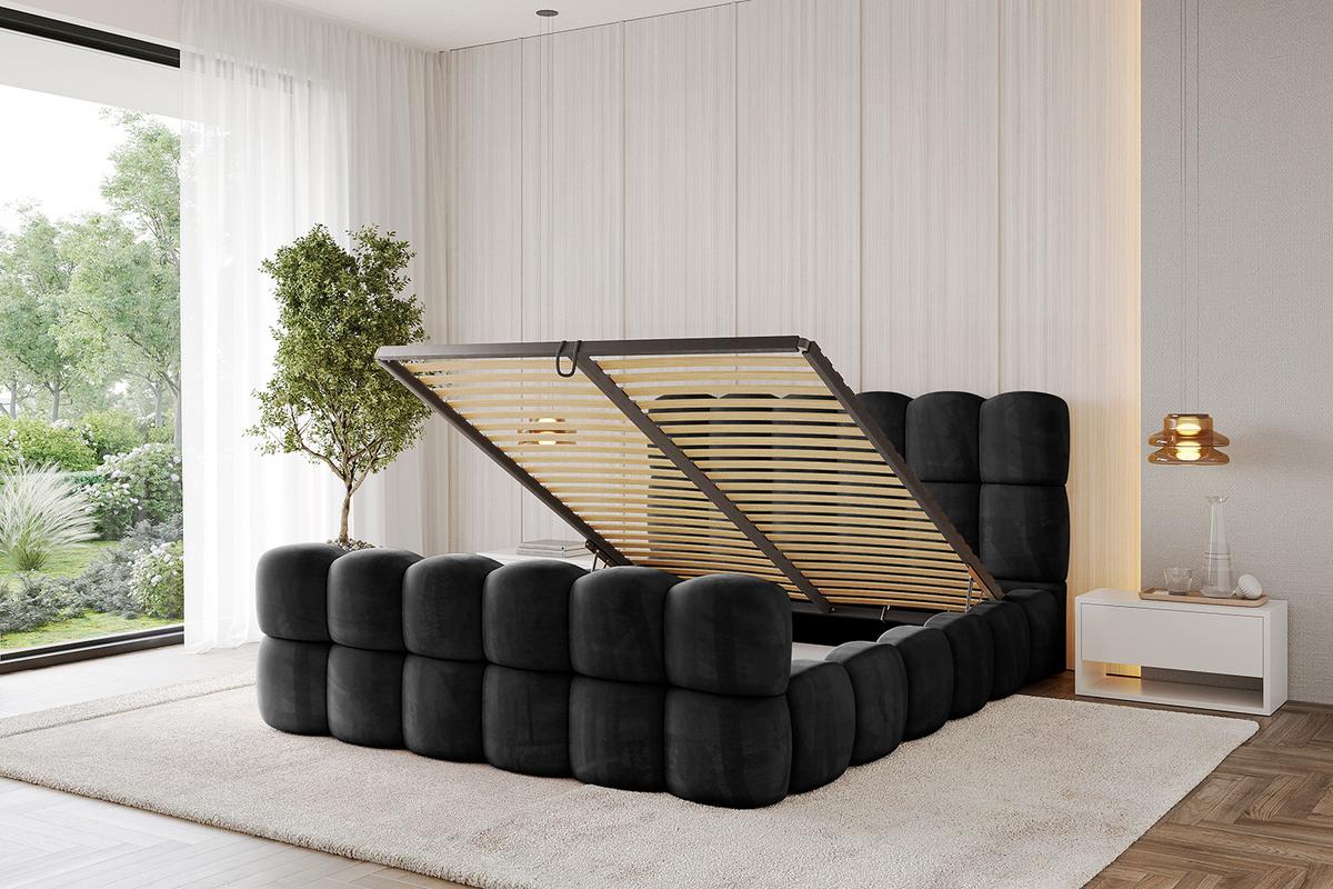 POLSTERBETT mit Bettkasten, Fußteil und Lattenrost, Bett mit Matratze H3/H4 - LEYA-Z 200x200 Schwarz - Schwarz, Holzwerkstoff/Textil (200/200cm) - ALTDECOR