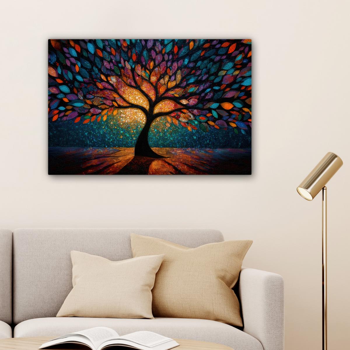 LEINWANDBILD Mosaik - Bunt - Baum - Äste Gemälde 60x40 cm - Multicolor, Textil (60/40cm) - MuchoWow