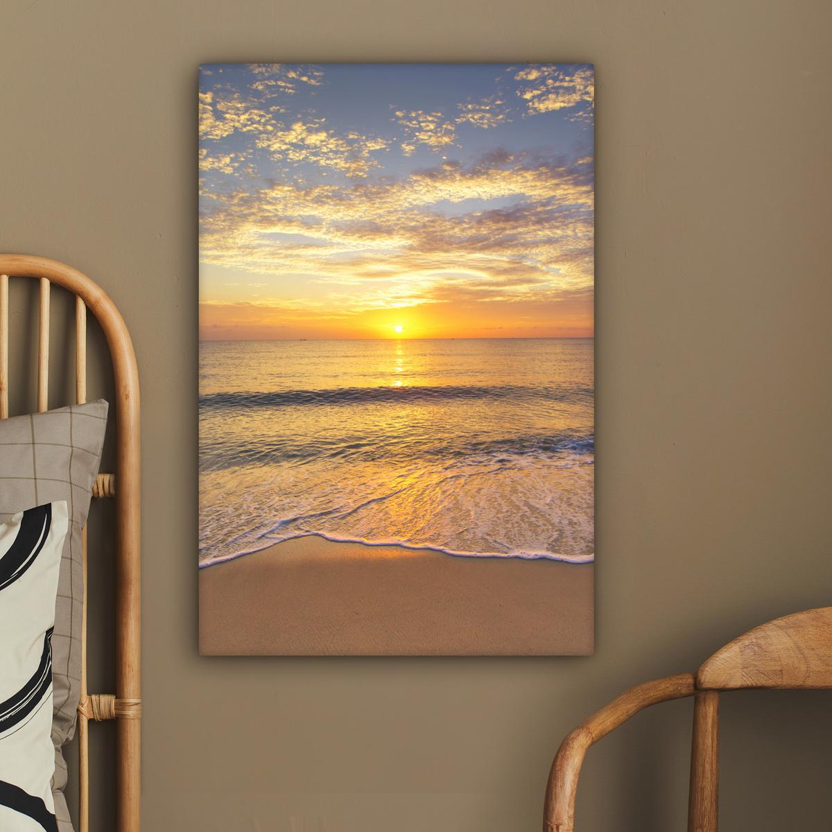 LEINWANDBILD Strand - Sonnenuntergang - Meer Wanddeko 40x60 cm - Gelb, Textil (40/60cm) - MuchoWow