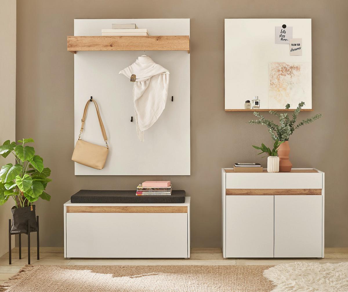 SCHUHSCHRANK weiß, Eiche Wotan 80 x 70 cm, Flurkommode mit Schubladen - Eiche Wotan/Silberfarben, Holzwerkstoff/Kunststoff (80/70/40cm) - Furn.Design