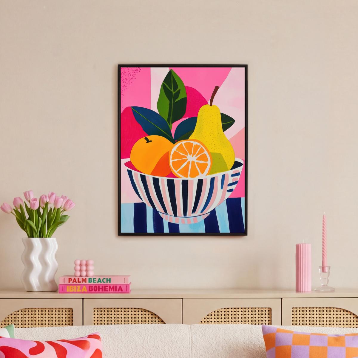 LEINWAND Bilder mit Rahmen - Obst - Abstrakter Hintergrund - Rosa - 50x70 - Pink, Textil (50/70cm) - MuchoWow