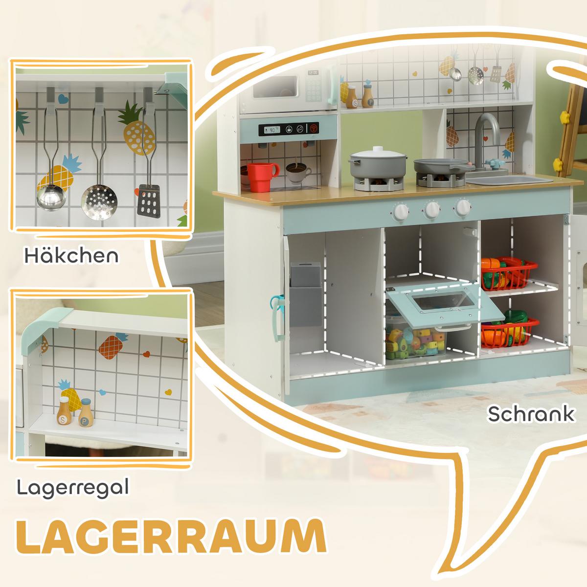 KINDERKÜCHE, Spielküche mit Lichtern, Geräuschen, Kaffeemaschine, Weiß - Weiß, Holzwerkstoff (88.6/31.7/90.4cm) - AIYAPLAY