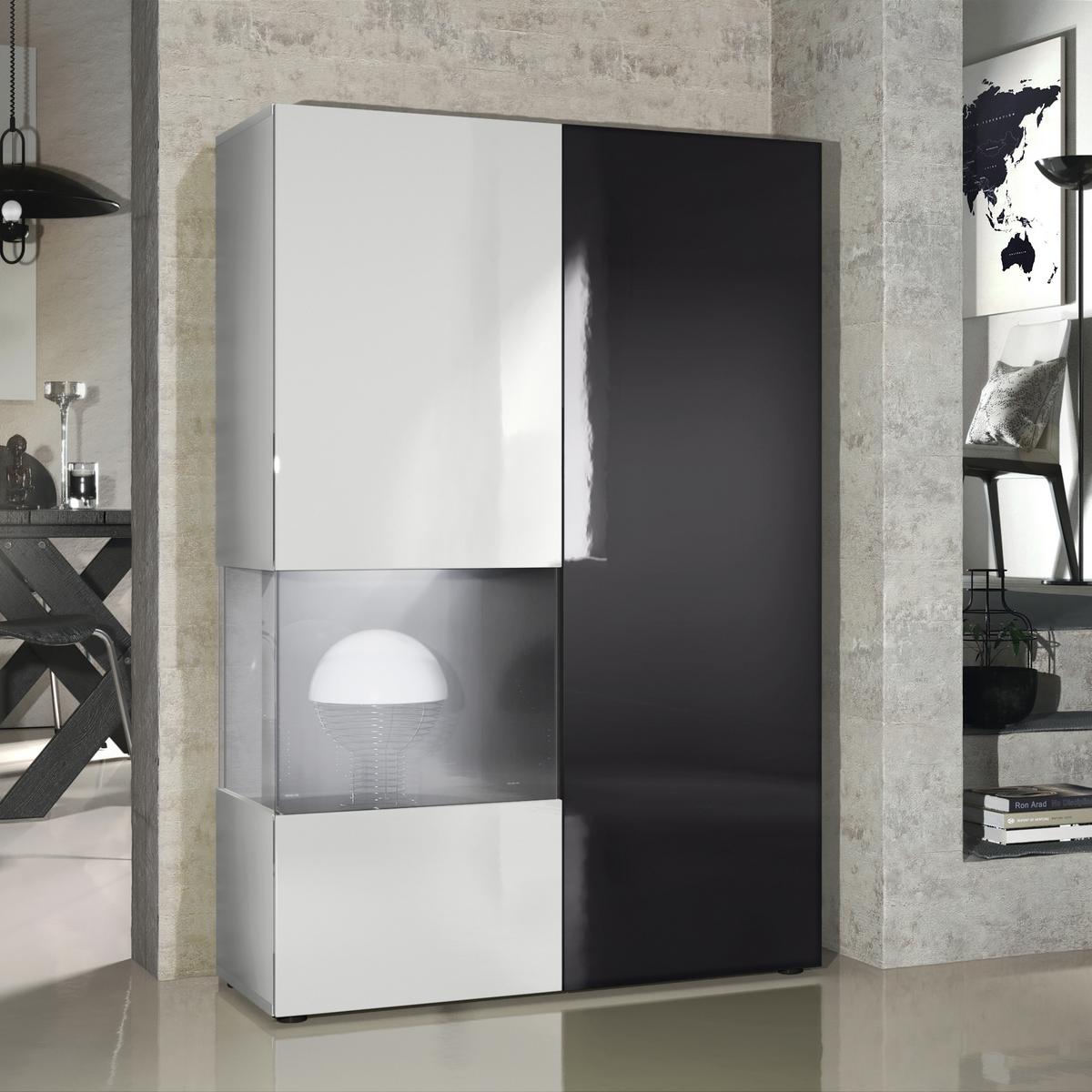 VITRINE Morena Tür und Einsatz in Schwarz Hochglanz - Schwarz Hochglanz, Holzwerkstoff (91.5/136.5/37cm) - Vladon