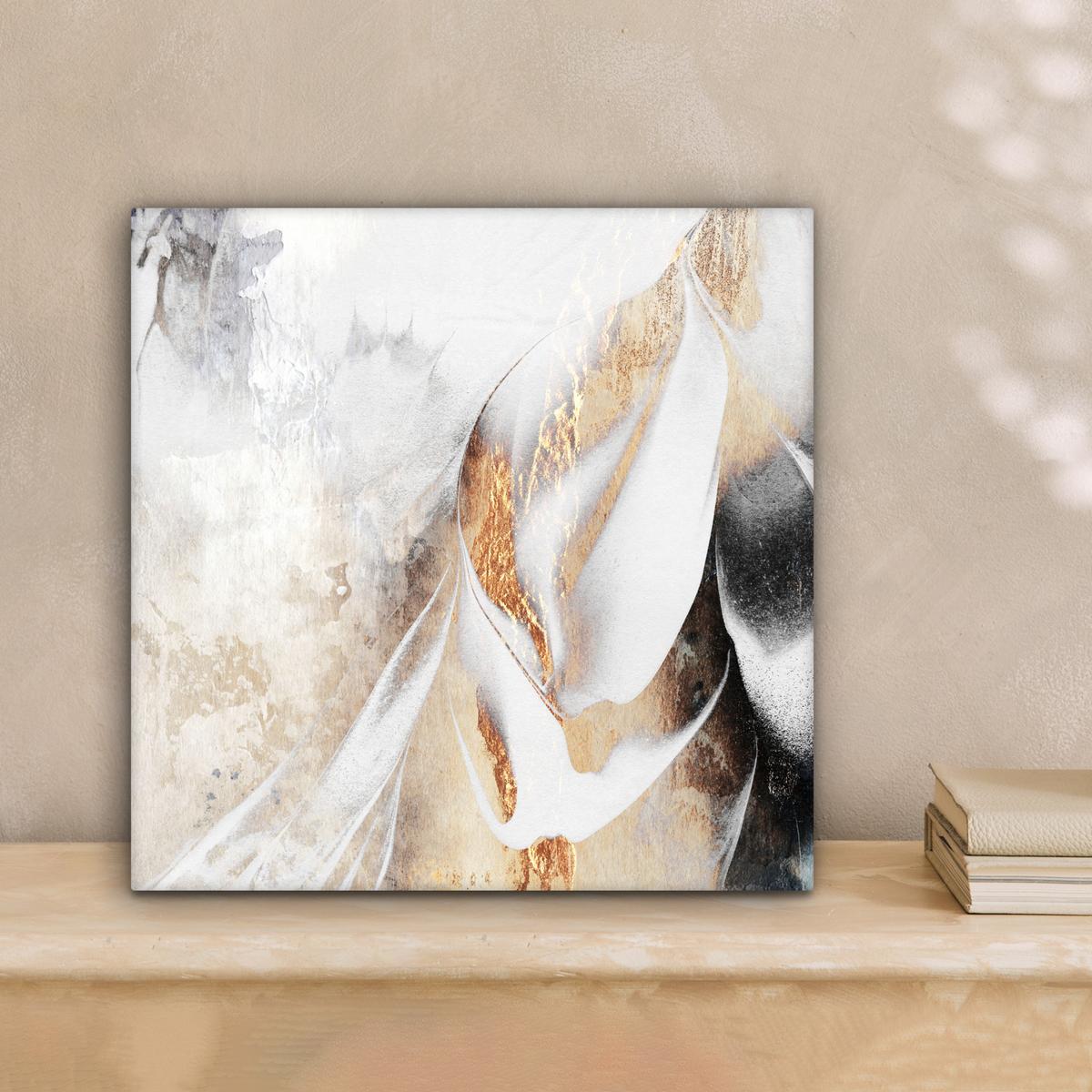 LEINWANDBILD Luxus - Abstrakt - Gold - Weiß Deko Wohnzimmer 20x20 cm - Goldfarben, Textil (20/20cm) - MuchoWow