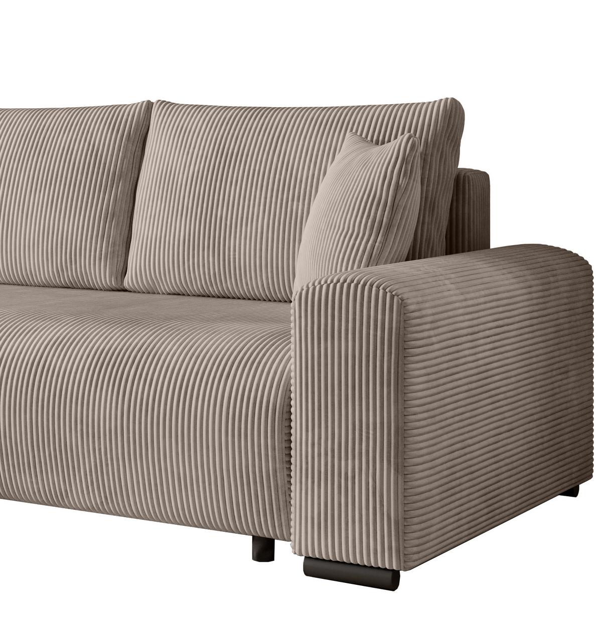 ECKSOFA Nelly mit Bettkasten und Schlaffunktion, Cordstoff in L-Form - Beige, Textil (270/185cm)